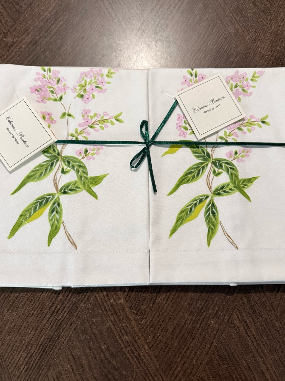 Hand Painted Floral Cotton Napkins-Set of 2 Edward Boutross NWT